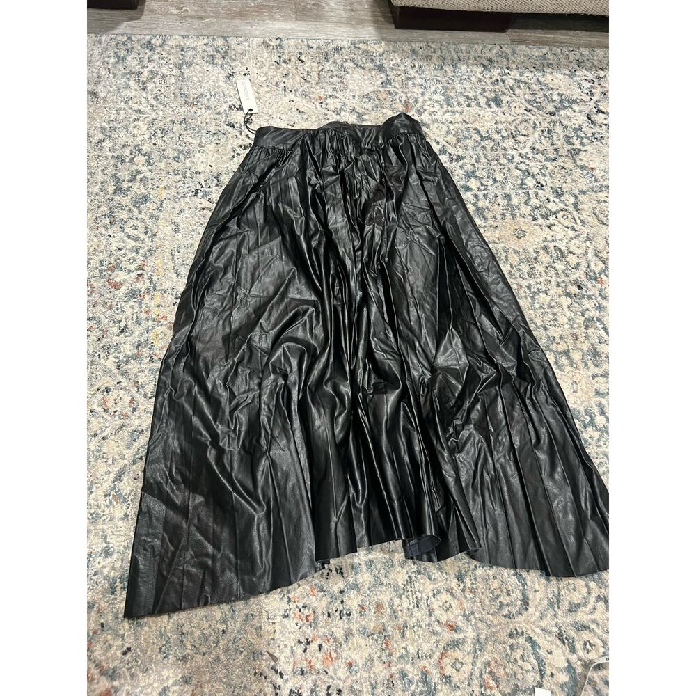 Olivaceous Pleated Faux Leather Skirt